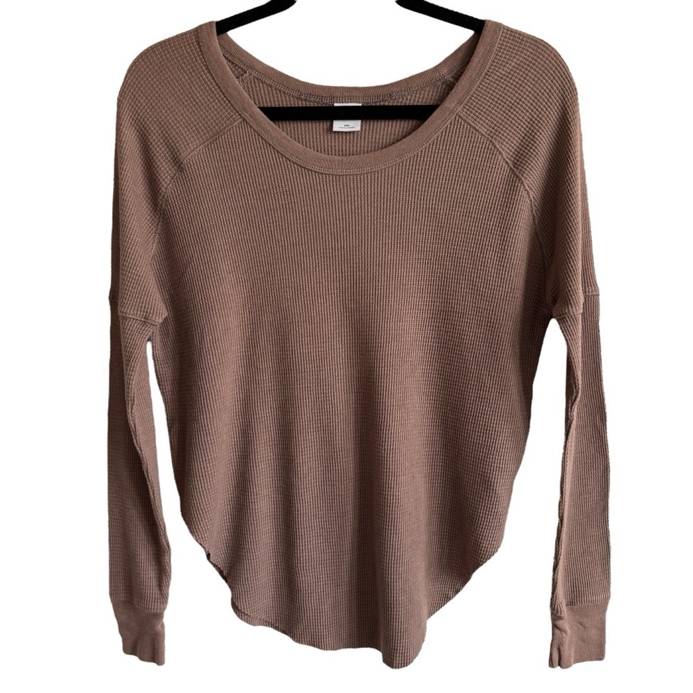 Aritzia Tna Waffle Adler Longsleeve Tee, Tan/Brown, Size 2XS